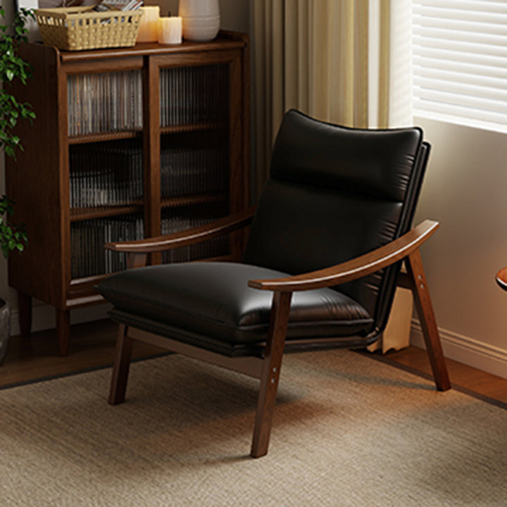 Contemporáneo Escandinavo Rectangular Hierro Madera de Caucho Cuero Ecológico Silla de Acento de Terciopelo Respaldo Reposabrazos Para Sala de Estar 