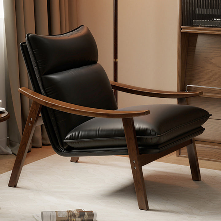 Contemporáneo Escandinavo Rectangular Hierro Madera de Caucho Cuero Ecológico Silla de Acento de Terciopelo Respaldo Reposabrazos Para Sala de Estar 