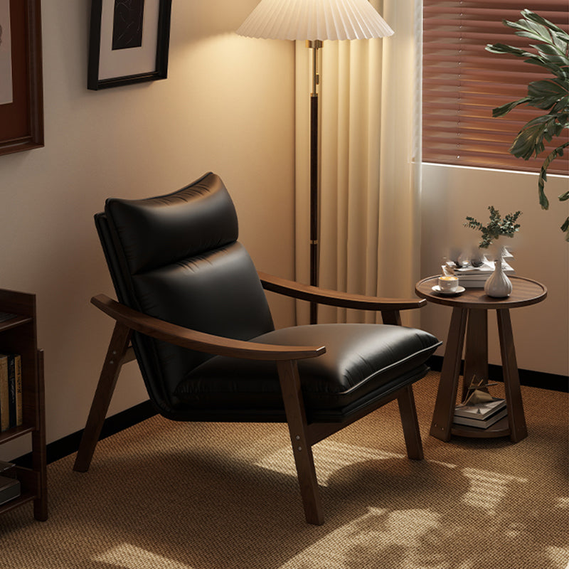Contemporáneo Escandinavo Rectangular Hierro Madera de Caucho Cuero Ecológico Silla de Acento de Terciopelo Respaldo Reposabrazos Para Sala de Estar 