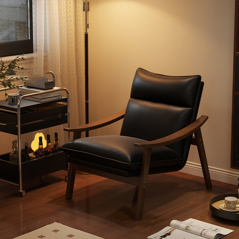 Contemporáneo Escandinavo Rectangular Hierro Madera de Caucho Cuero Ecológico Silla de Acento de Terciopelo Respaldo Reposabrazos Para Sala de Estar 