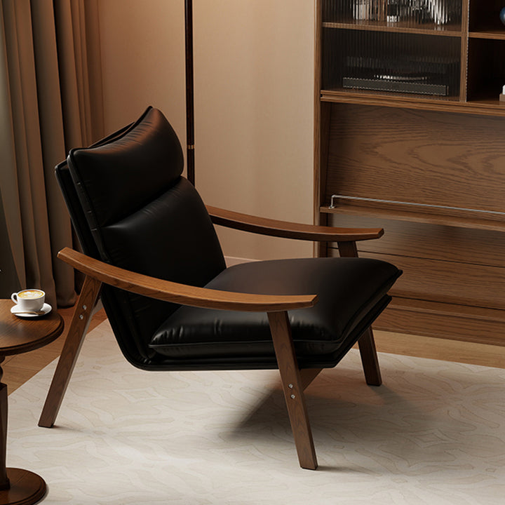 Contemporáneo Escandinavo Rectangular Hierro Madera de Caucho Cuero Ecológico Silla de Acento de Terciopelo Respaldo Reposabrazos Para Sala de Estar 