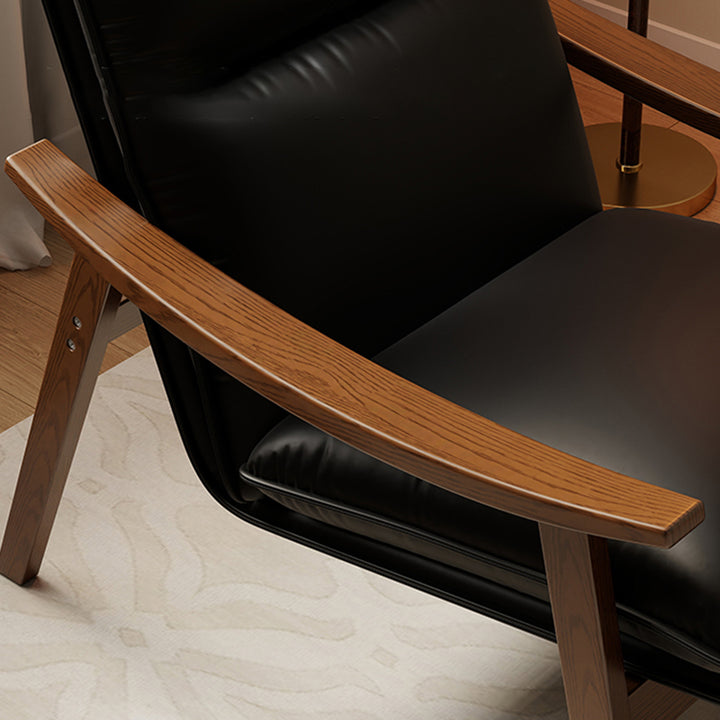Contemporáneo Escandinavo Rectangular Hierro Madera de Caucho Cuero Ecológico Silla de Acento de Terciopelo Respaldo Reposabrazos Para Sala de Estar 