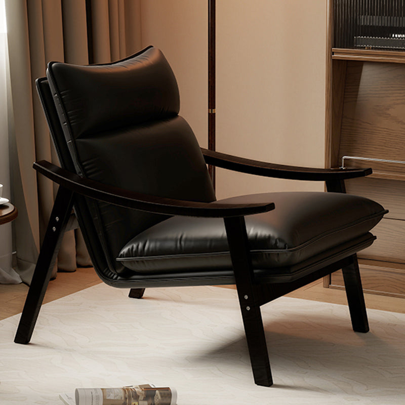 Contemporáneo Escandinavo Rectangular Hierro Madera de Caucho Cuero Ecológico Silla de Acento de Terciopelo Respaldo Reposabrazos Para Sala de Estar 