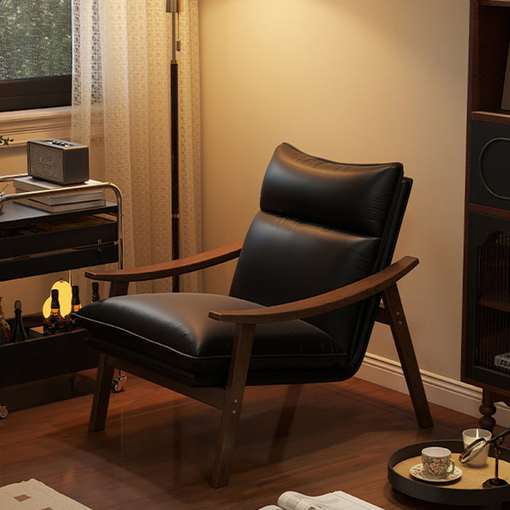 Contemporáneo Escandinavo Rectangular Hierro Madera de Caucho Cuero Ecológico Silla de Acento de Terciopelo Respaldo Reposabrazos Para Sala de Estar 