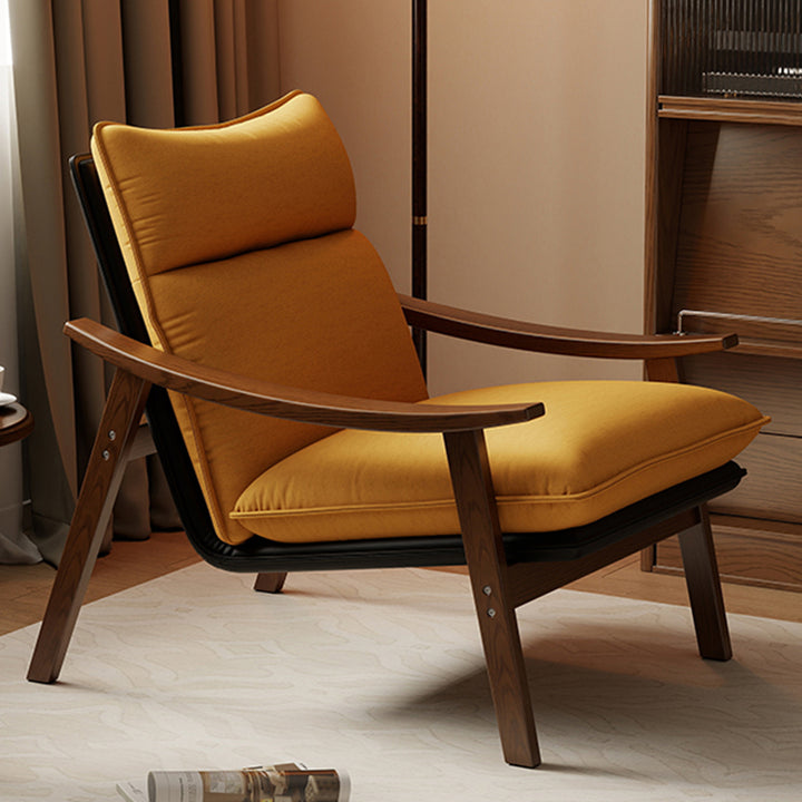 Contemporáneo Escandinavo Rectangular Hierro Madera de Caucho Cuero Ecológico Silla de Acento de Terciopelo Respaldo Reposabrazos Para Sala de Estar 