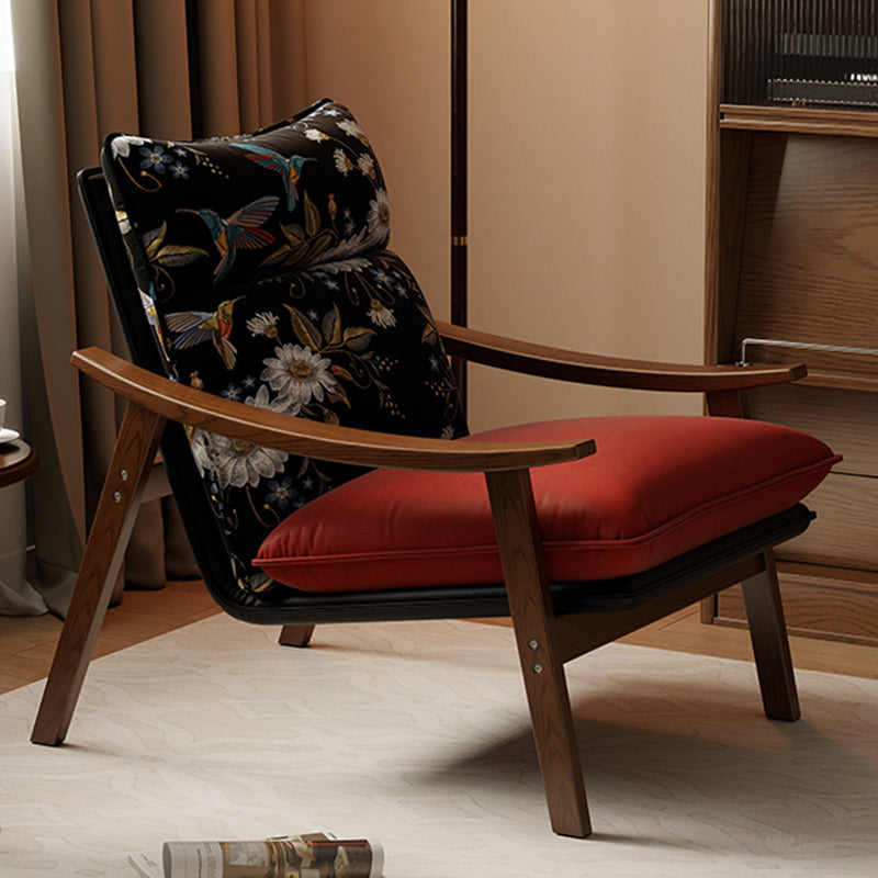 Contemporáneo Escandinavo Rectangular Hierro Madera de Caucho Cuero Ecológico Silla de Acento de Terciopelo Respaldo Reposabrazos Para Sala de Estar 
