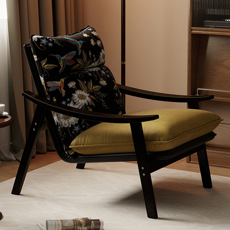 Contemporáneo Escandinavo Rectangular Hierro Madera de Caucho Cuero Ecológico Silla de Acento de Terciopelo Respaldo Reposabrazos Para Sala de Estar 