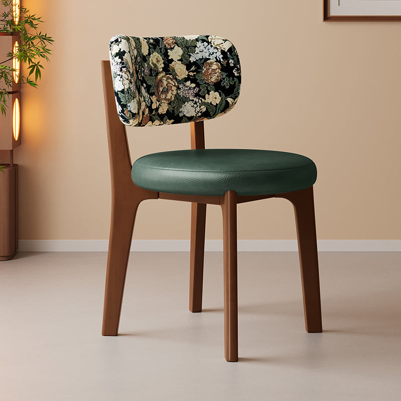Traditional French Arc Round Rubberwood Plywood Faux Oil Wax Leather Corduroy Linen Cotton Dining Chair Backrest Armless For Dining Room
