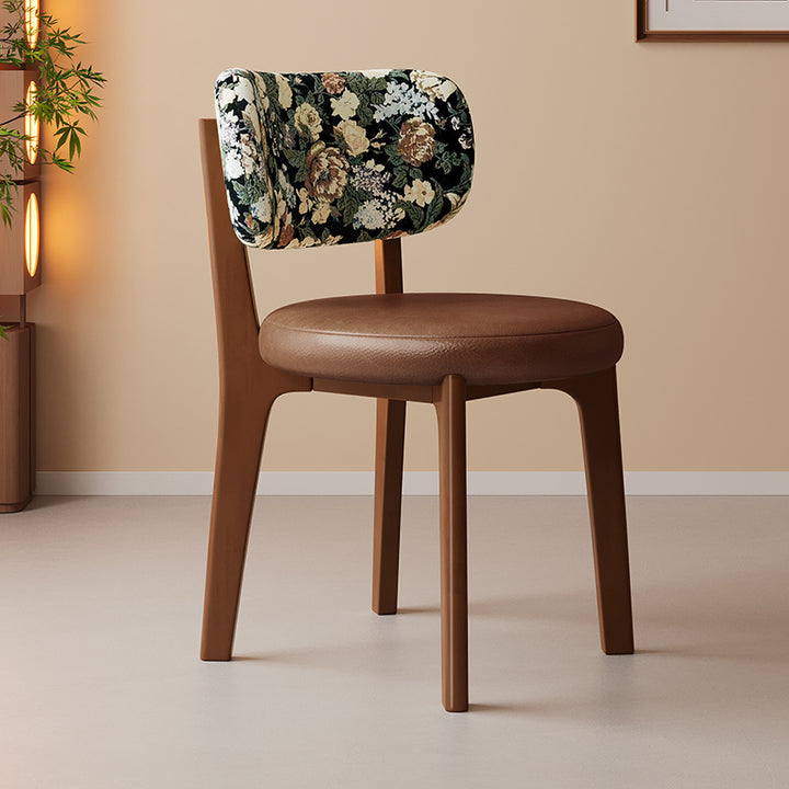 Traditional French Arc Round Rubberwood Plywood Faux Oil Wax Leather Corduroy Linen Cotton Dining Chair Backrest Armless For Dining Room