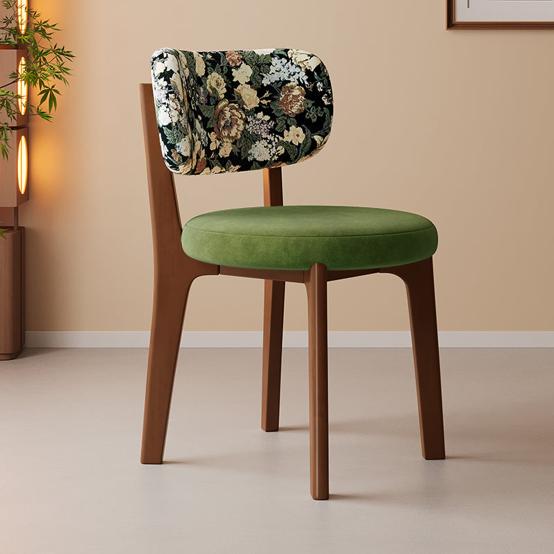 Traditional French Arc Round Rubberwood Plywood Faux Oil Wax Leather Corduroy Linen Cotton Dining Chair Backrest Armless For Dining Room