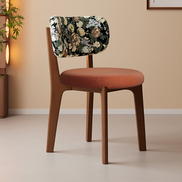 Traditional French Arc Round Rubberwood Plywood Faux Oil Wax Leather Corduroy Linen Cotton Dining Chair Backrest Armless For Dining Room