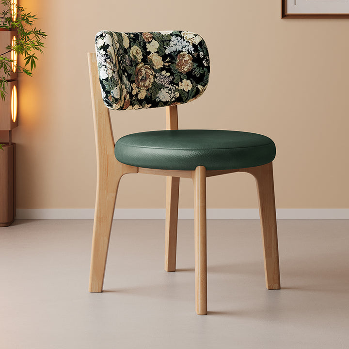 Traditional French Arc Round Rubberwood Plywood Faux Oil Wax Leather Corduroy Linen Cotton Dining Chair Backrest Armless For Dining Room