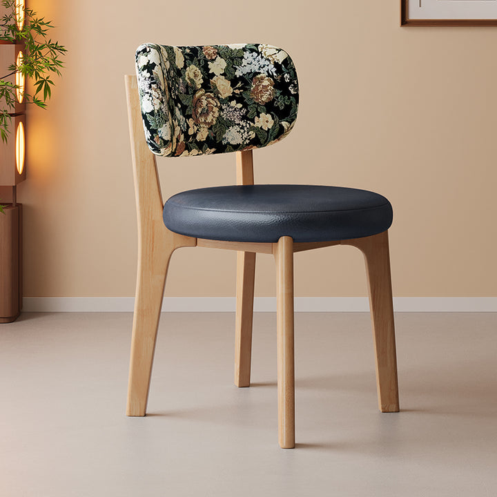 Traditional French Arc Round Rubberwood Plywood Faux Oil Wax Leather Corduroy Linen Cotton Dining Chair Backrest Armless For Dining Room