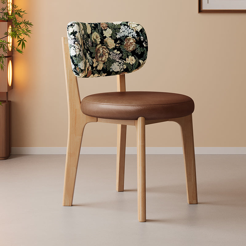 Traditional French Arc Round Rubberwood Plywood Faux Oil Wax Leather Corduroy Linen Cotton Dining Chair Backrest Armless For Dining Room