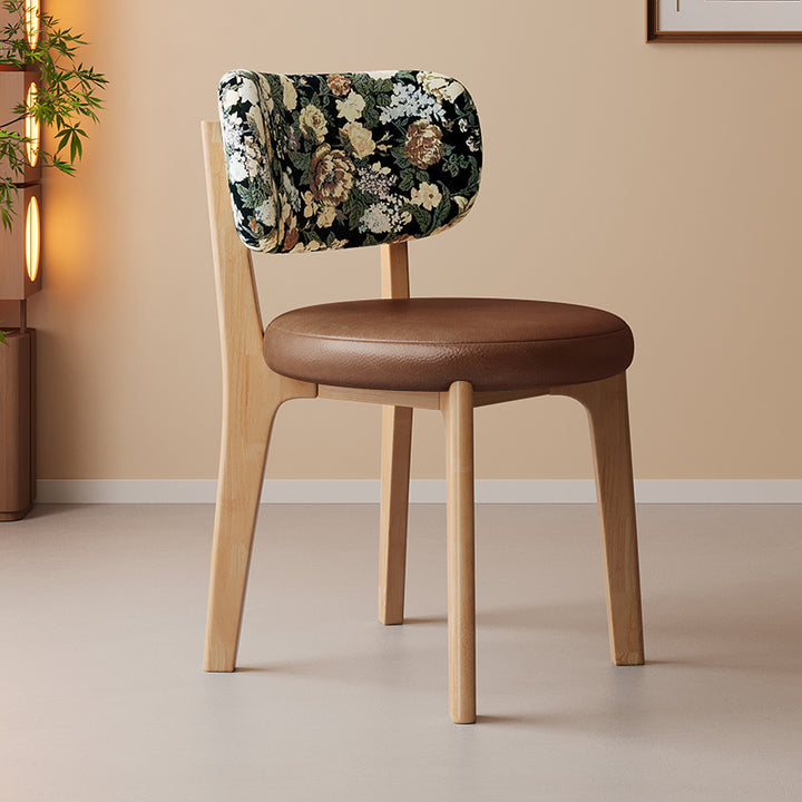 Traditional French Arc Round Rubberwood Plywood Faux Oil Wax Leather Corduroy Linen Cotton Dining Chair Backrest Armless For Dining Room