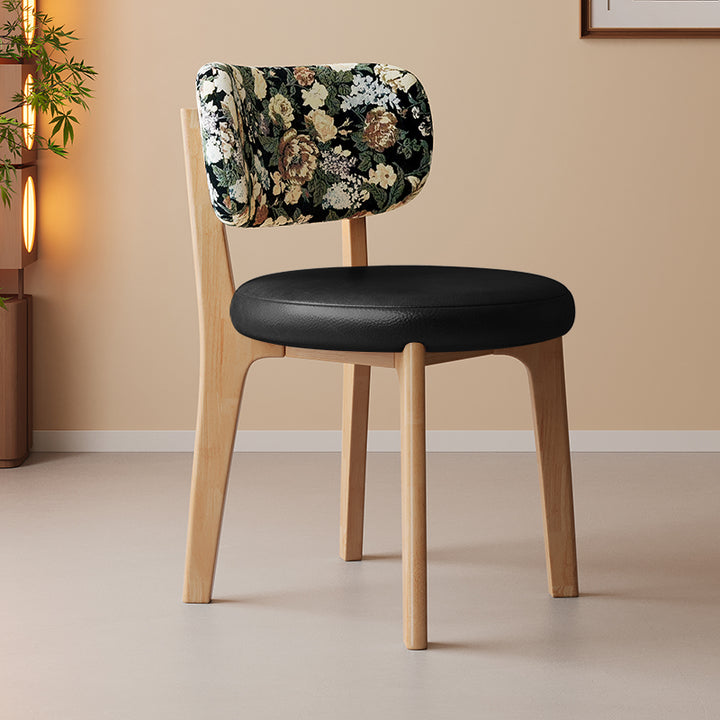 Traditional French Arc Round Rubberwood Plywood Faux Oil Wax Leather Corduroy Linen Cotton Dining Chair Backrest Armless For Dining Room