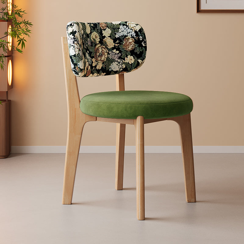 Traditional French Arc Round Rubberwood Plywood Faux Oil Wax Leather Corduroy Linen Cotton Dining Chair Backrest Armless For Dining Room