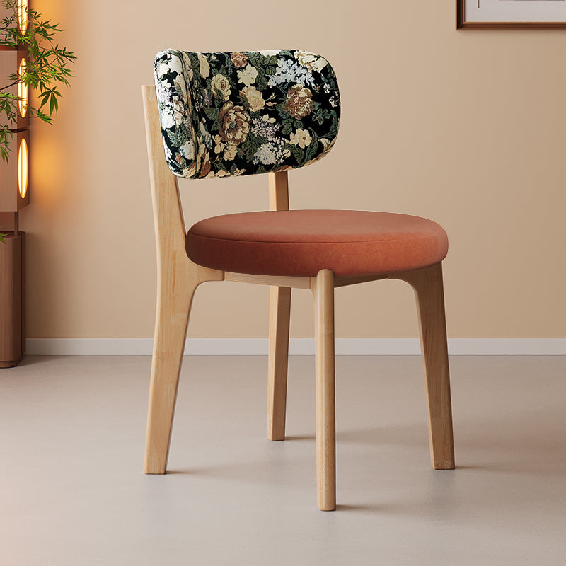 Traditional French Arc Round Rubberwood Plywood Faux Oil Wax Leather Corduroy Linen Cotton Dining Chair Backrest Armless For Dining Room