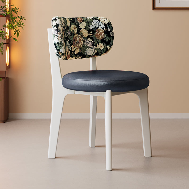 Traditional French Arc Round Rubberwood Plywood Faux Oil Wax Leather Corduroy Linen Cotton Dining Chair Backrest Armless For Dining Room