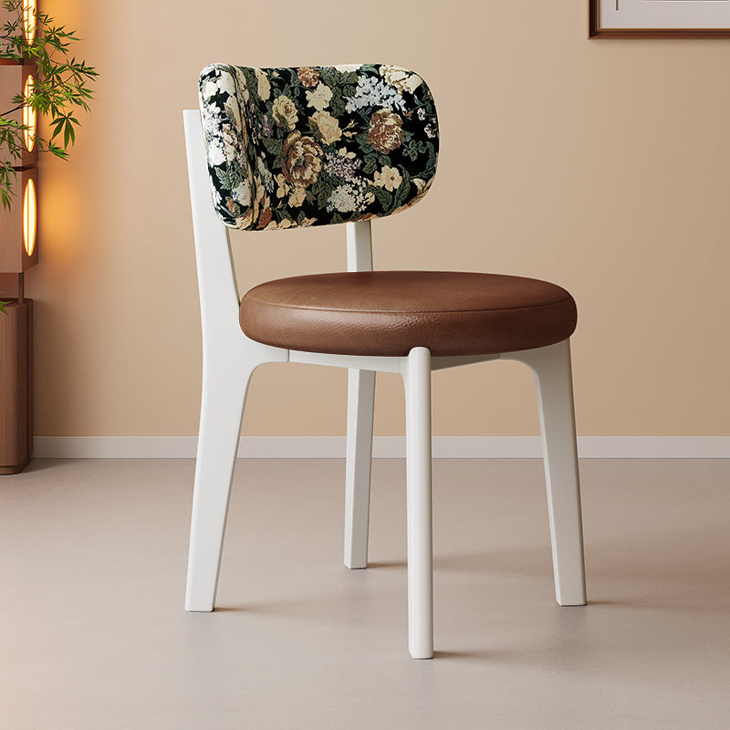 Traditional French Arc Round Rubberwood Plywood Faux Oil Wax Leather Corduroy Linen Cotton Dining Chair Backrest Armless For Dining Room