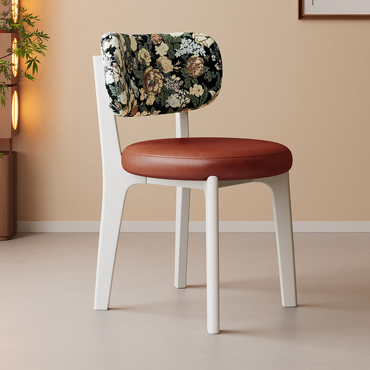 Traditional French Arc Round Rubberwood Plywood Faux Oil Wax Leather Corduroy Linen Cotton Dining Chair Backrest Armless For Dining Room