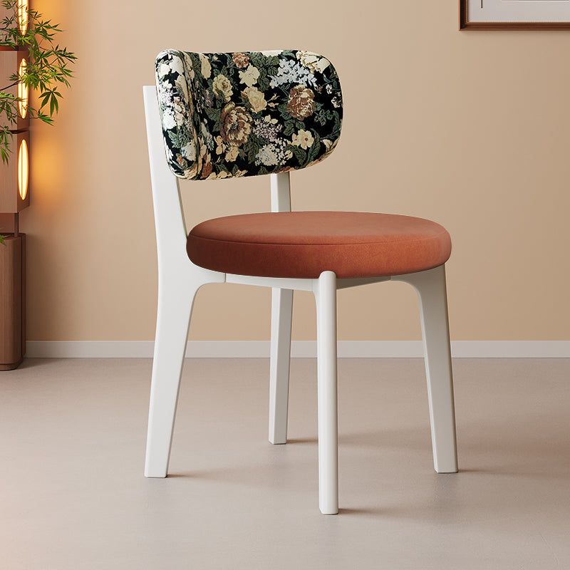 Traditional French Arc Round Rubberwood Plywood Faux Oil Wax Leather Corduroy Linen Cotton Dining Chair Backrest Armless For Dining Room