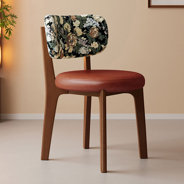 Traditional French Arc Round Rubberwood Plywood Faux Oil Wax Leather Corduroy Linen Cotton Dining Chair Backrest Armless For Dining Room