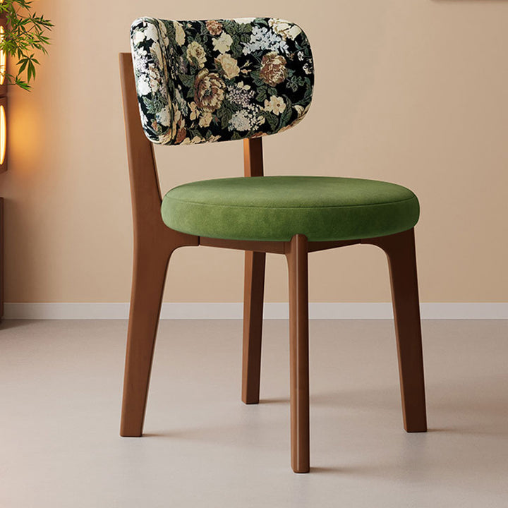 Traditional French Arc Round Rubberwood Plywood Faux Oil Wax Leather Corduroy Linen Cotton Dining Chair Backrest Armless For Dining Room