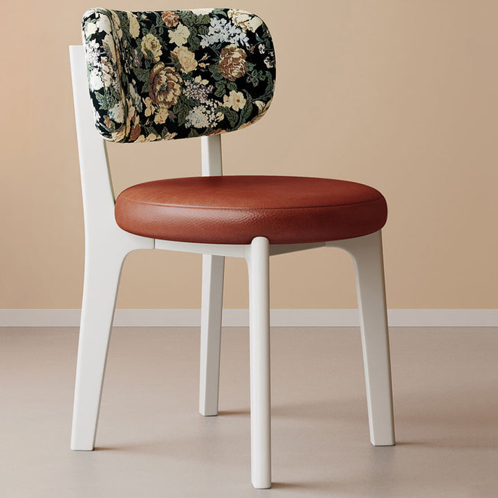 Traditional French Arc Round Rubberwood Plywood Faux Oil Wax Leather Corduroy Linen Cotton Dining Chair Backrest Armless For Dining Room