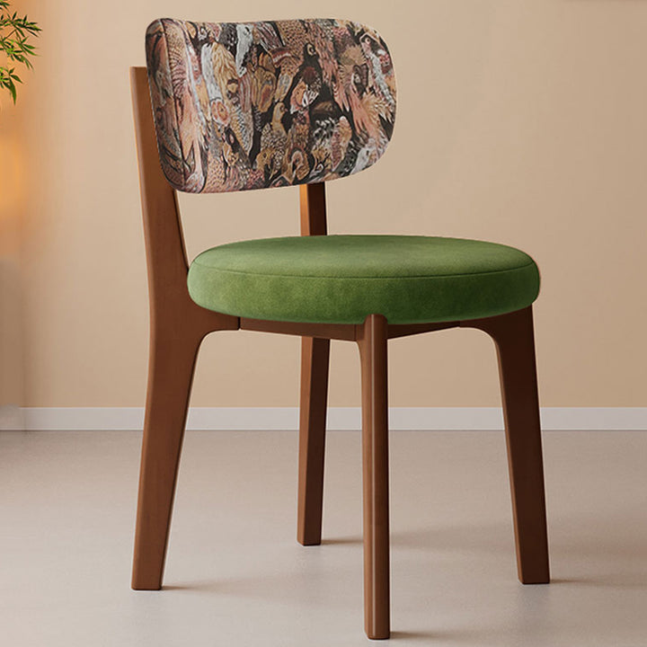 Traditional French Arc Round Rubberwood Plywood Faux Oil Wax Leather Corduroy Linen Cotton Dining Chair Backrest Armless For Dining Room