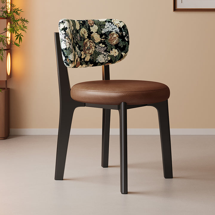 Traditional French Arc Round Rubberwood Plywood Faux Oil Wax Leather Corduroy Linen Cotton Dining Chair Backrest Armless For Dining Room