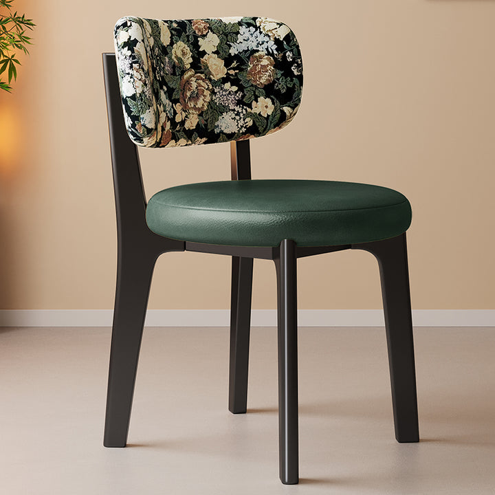 Traditional French Arc Round Rubberwood Plywood Faux Oil Wax Leather Corduroy Linen Cotton Dining Chair Backrest Armless For Dining Room