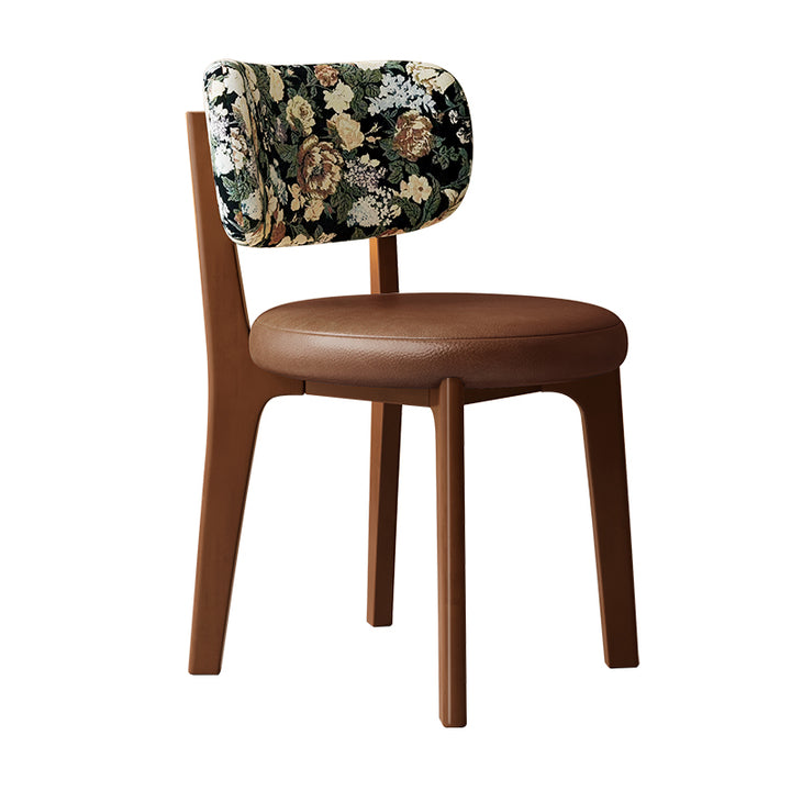 Traditional French Arc Round Rubberwood Plywood Faux Oil Wax Leather Corduroy Linen Cotton Dining Chair Backrest Armless For Dining Room