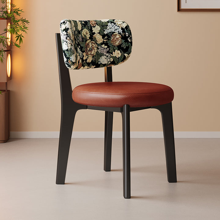 Traditional French Arc Round Rubberwood Plywood Faux Oil Wax Leather Corduroy Linen Cotton Dining Chair Backrest Armless For Dining Room