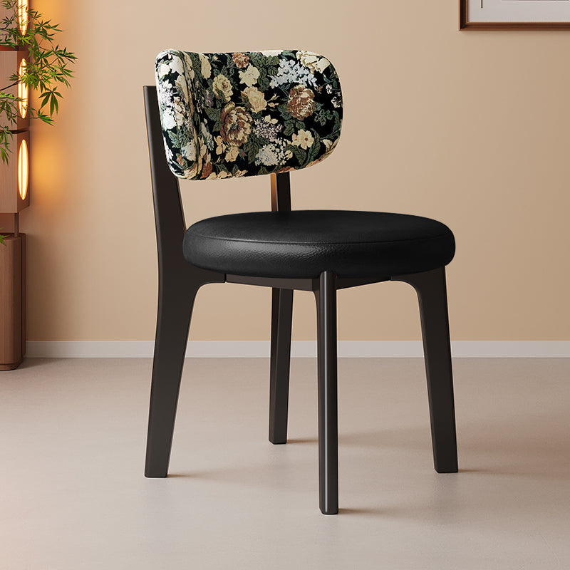 Traditional French Arc Round Rubberwood Plywood Faux Oil Wax Leather Corduroy Linen Cotton Dining Chair Backrest Armless For Dining Room