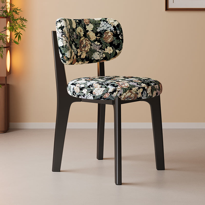 Traditional French Arc Round Rubberwood Plywood Faux Oil Wax Leather Corduroy Linen Cotton Dining Chair Backrest Armless For Dining Room