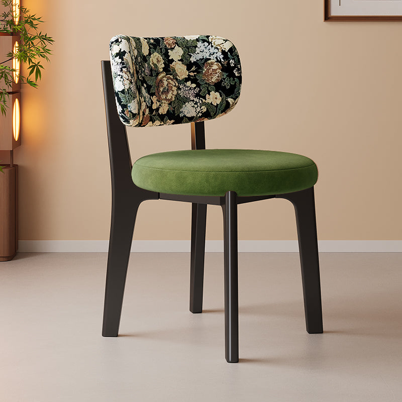 Traditional French Arc Round Rubberwood Plywood Faux Oil Wax Leather Corduroy Linen Cotton Dining Chair Backrest Armless For Dining Room