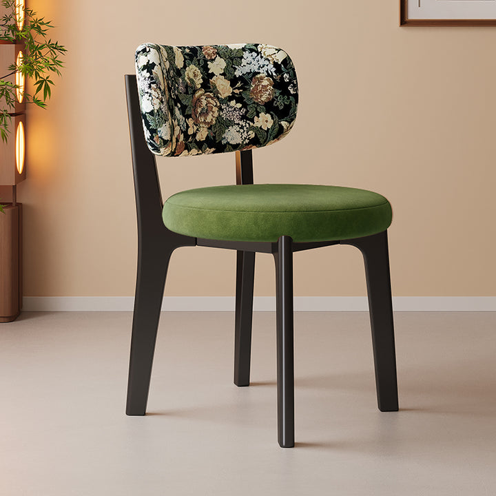 Traditional French Arc Round Rubberwood Plywood Faux Oil Wax Leather Corduroy Linen Cotton Dining Chair Backrest Armless For Dining Room