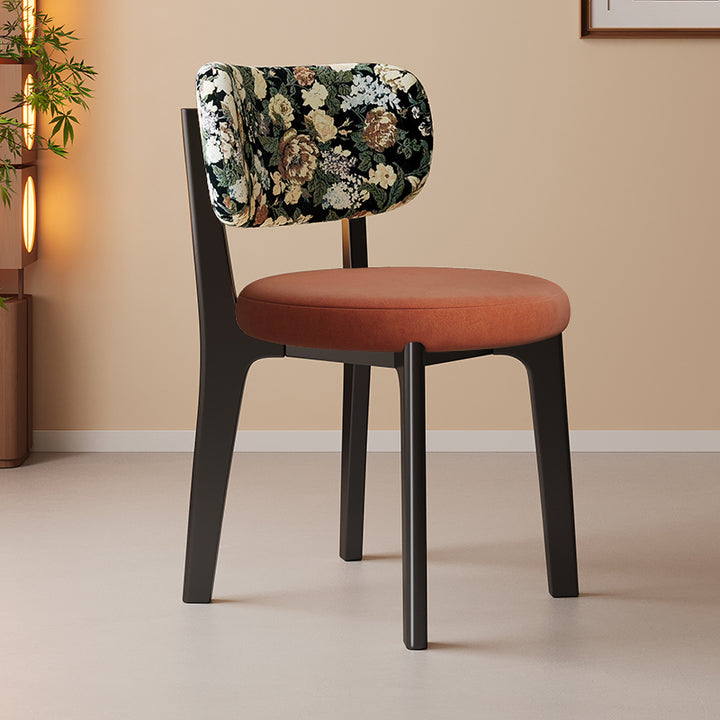 Traditional French Arc Round Rubberwood Plywood Faux Oil Wax Leather Corduroy Linen Cotton Dining Chair Backrest Armless For Dining Room
