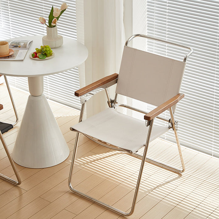 Contemporary Scandinavian Triangular Rectangular Stainless Steel Saddle-Style Faux Leather Foldable Dining Chair Armrests Backrest For Dining Room