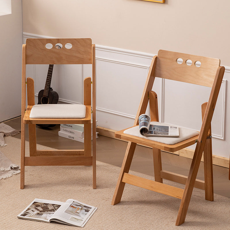 Traditional Rustic Rectangular Beech Wood &amp; Plywood Linen PU Leather Foldable Dining Chair Backrest For Dining Room