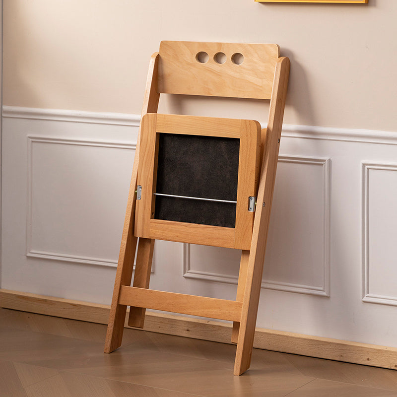 Traditional Rustic Rectangular Beech Wood &amp; Plywood Linen PU Leather Foldable Dining Chair Backrest For Dining Room