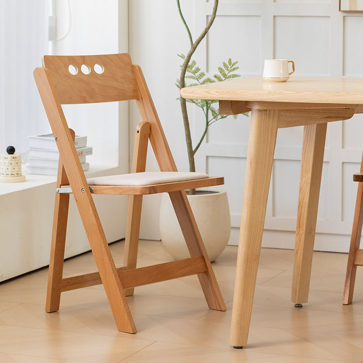 Traditional Rustic Rectangular Beech Wood &amp; Plywood Linen PU Leather Foldable Dining Chair Backrest For Dining Room