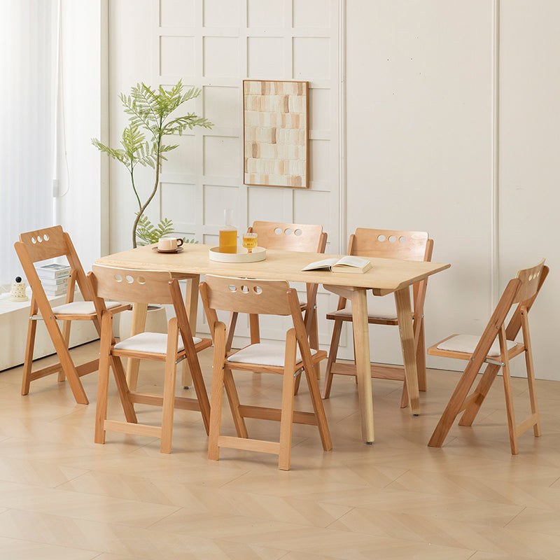 Traditional Rustic Rectangular Beech Wood &amp; Plywood Linen PU Leather Foldable Dining Chair Backrest For Dining Room