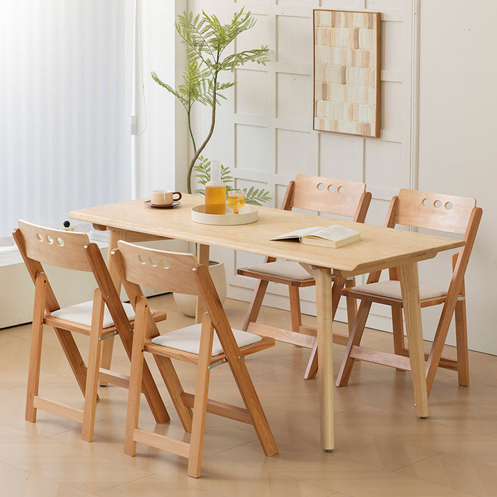 Traditional Rustic Rectangular Beech Wood & Plywood Linen PU Leather Foldable Dining Chair Backrest For Dining Room