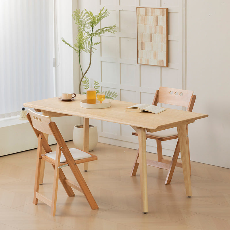 Traditional Rustic Rectangular Beech Wood &amp; Plywood Linen PU Leather Foldable Dining Chair Backrest For Dining Room