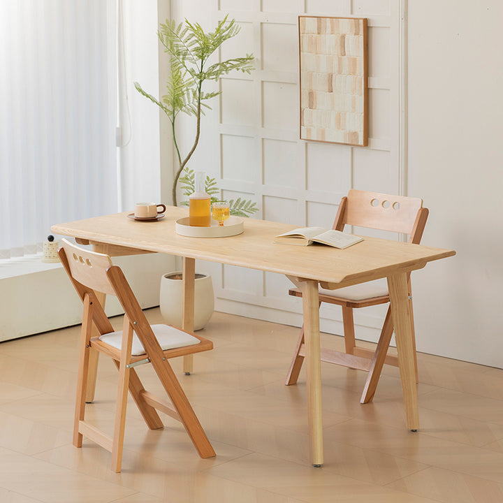 Traditional Rustic Rectangular Beech Wood &amp; Plywood Linen PU Leather Foldable Dining Chair Backrest For Dining Room