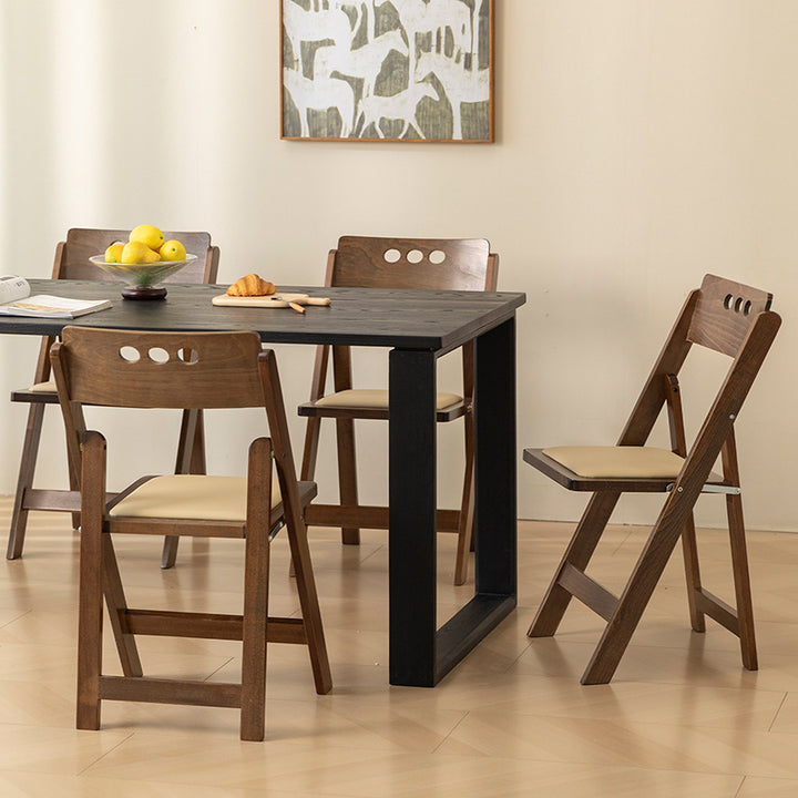 Traditional Rustic Rectangular Beech Wood &amp; Plywood Linen PU Leather Foldable Dining Chair Backrest For Dining Room