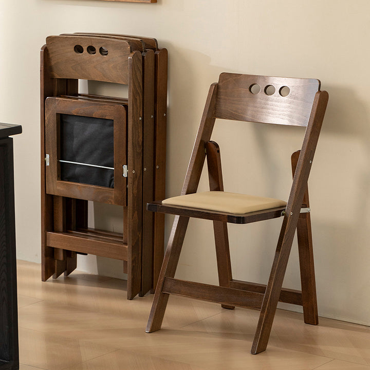 Traditional Rustic Rectangular Beech Wood &amp; Plywood Linen PU Leather Foldable Dining Chair Backrest For Dining Room