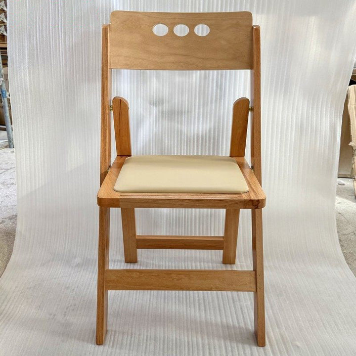 Traditional Rustic Rectangular Beech Wood &amp; Plywood Linen PU Leather Foldable Dining Chair Backrest For Dining Room